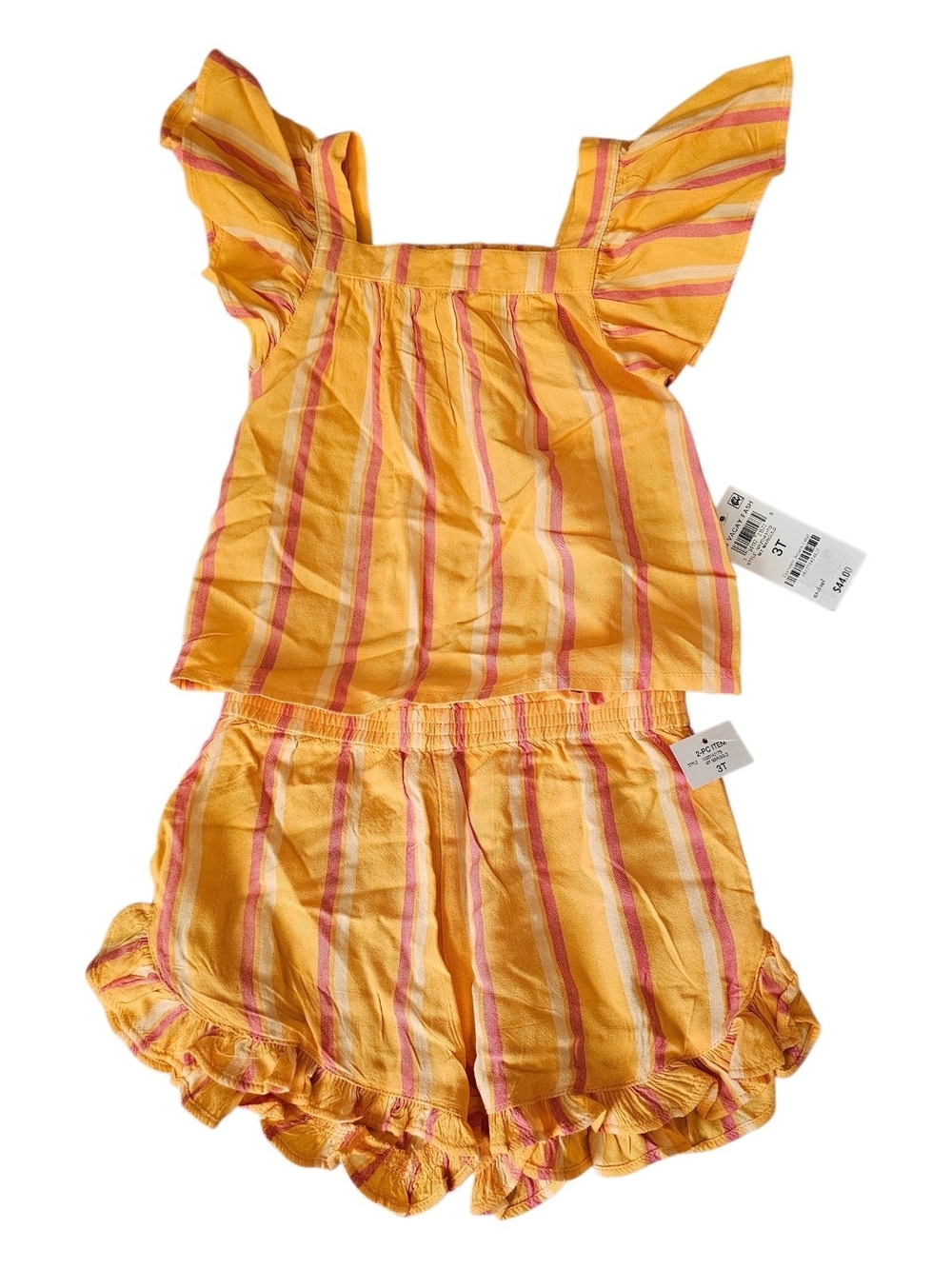 Epic Threads Yellow & Pink Striped Ruffle Tank and Short Set